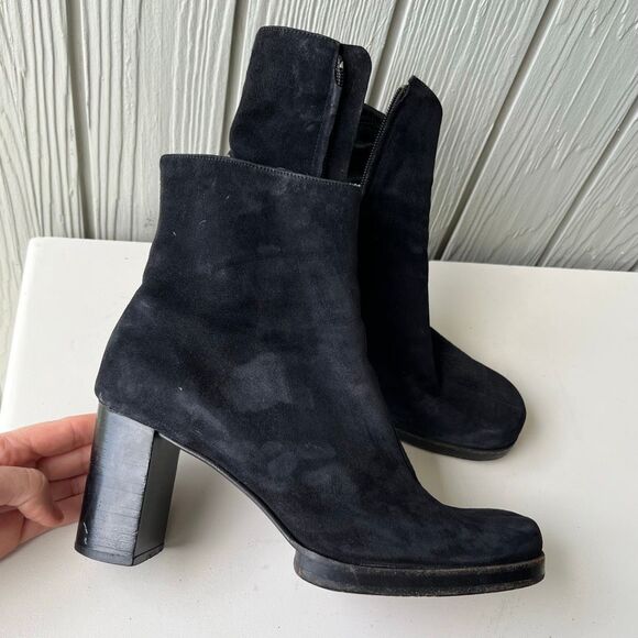 VTG Clergerie Paris Black Suede Platform Ankle Boots Women’s SZ 7.5–8 France - Picture 8 of 11
